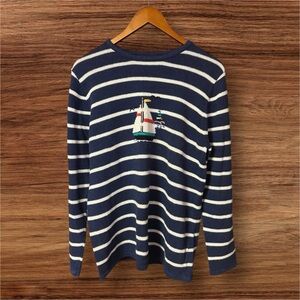 Vintage Sag Harbor Chunky Navy & White Striped Nautical Sailboat Sweater